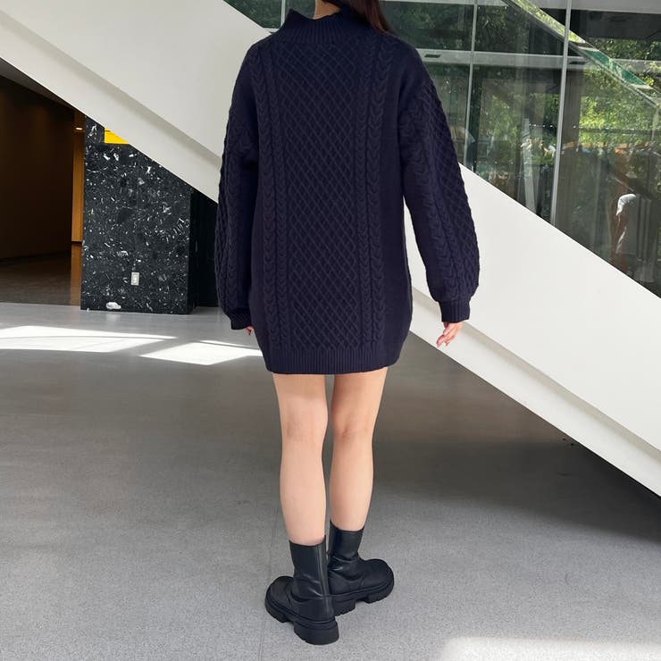 ケーブル編みハーフZIPニットワンピース[品番：NICW0005091]｜NICOLE