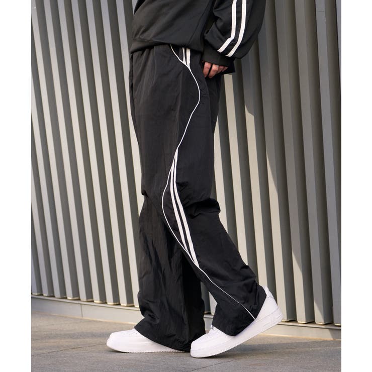 サイドライン カーブ ナイロン風 テックパンツ[品番：ORGW0008630