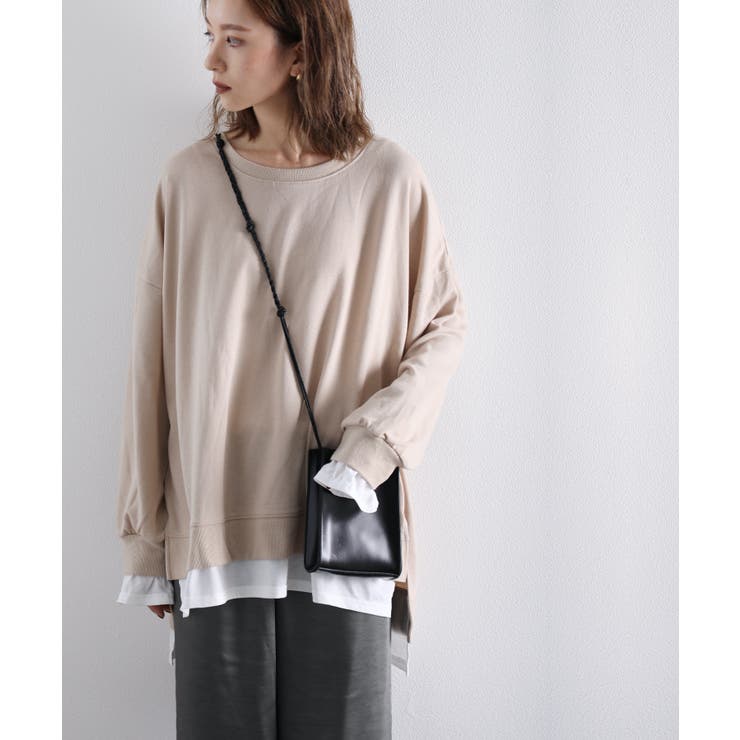 一枚で今っぽい♪重ね着風ビッグトレーナー レイヤード風 トレーナー
