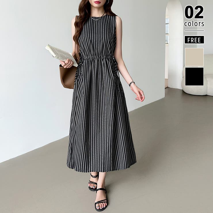 ノースリーブワンピース ストライプ ワンピース[品番：COCW0006382