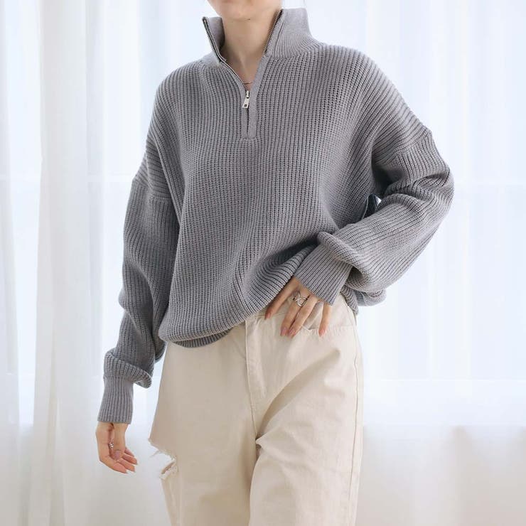 ハーフジップニットセーター【韓国ファッション】[品番：ZJ000019420