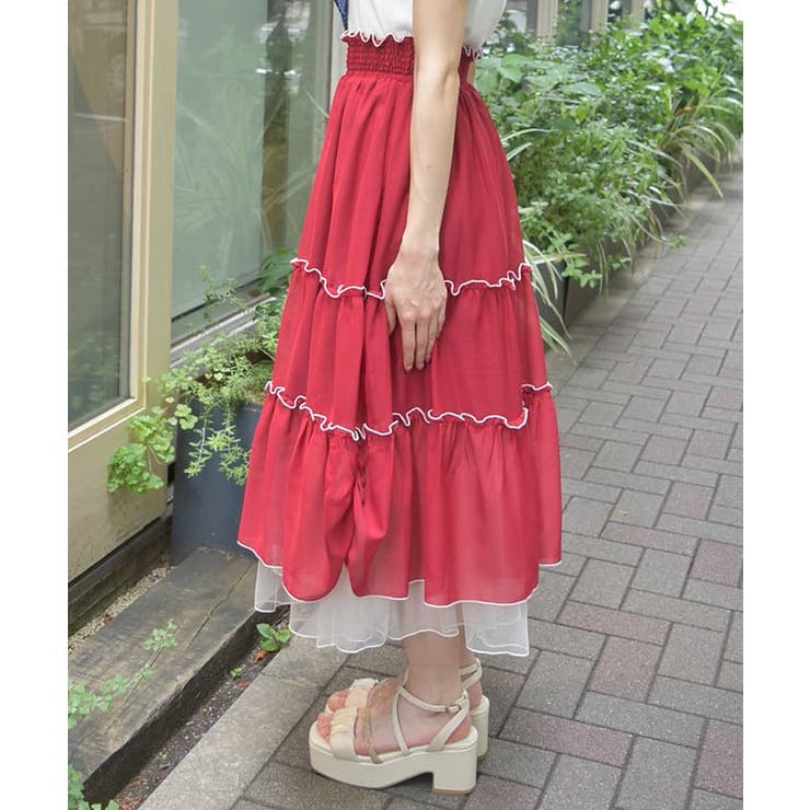 フリルメロー楊柳シフォンスカート[品番：IGAW0005215]｜axes femme