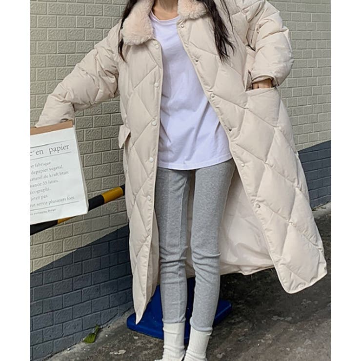 ファーボアドッキングキルティングロング中綿ダウン[品番：ABIW0009103