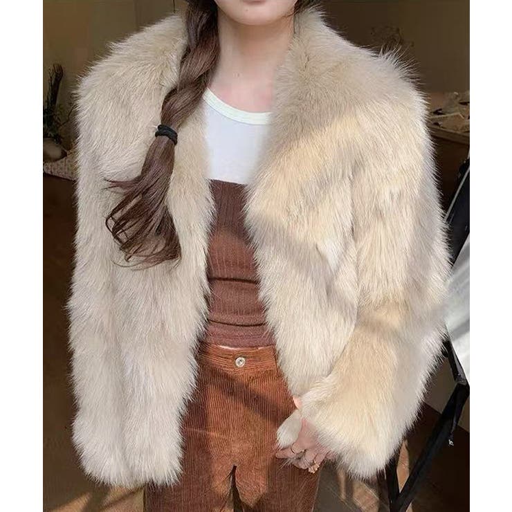 ふわふわフェイクファージャケットビッグ襟[品番：AGCW0007329