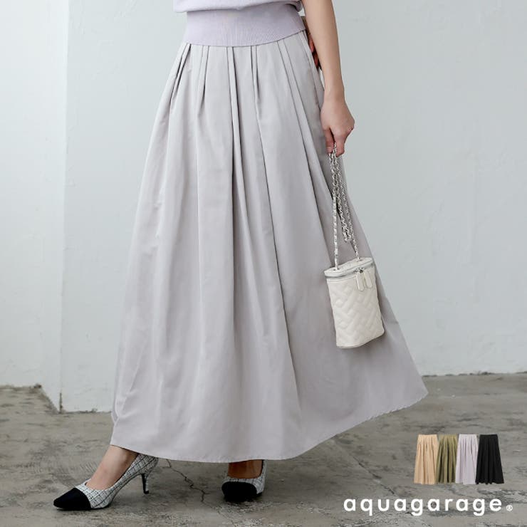 歩くたびふんわり広がるウエストタックギャザーフレアスカート[品番