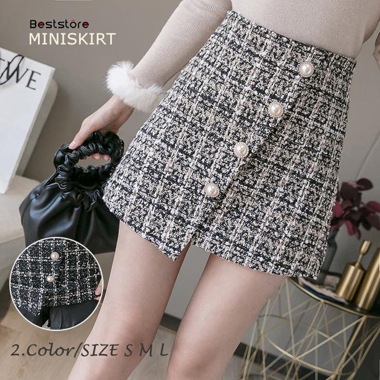 インパン裏地付き ツイードミニスカート 台形[品番：BSRW0000215