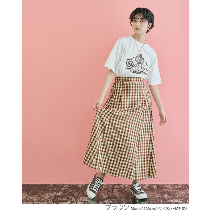 ギンガムチェックフレアスカート 2サイズ ボトムス[品番：IK000006787