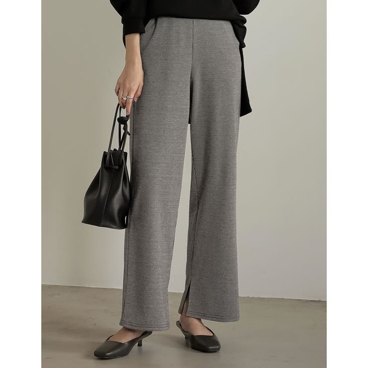 リラックス感のある総柄パンツ [低身長 高身長サイズ有]千鳥格子柄