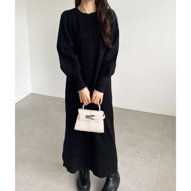 前後2WAYパール使いニットワンピース[品番：GERW0010532]｜GeeRA