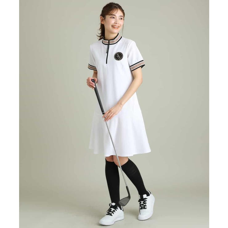 レディースゴルフウエア ハーフZIPモックネックワンピース[品番