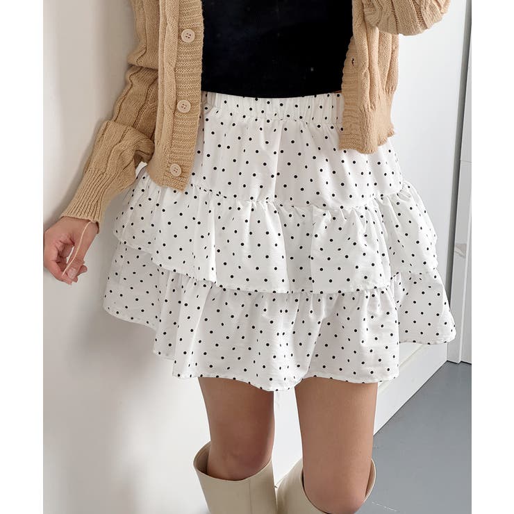 水玉柄 2段フリル ミニスカート[品番：KH000015361]｜VIVID LADY