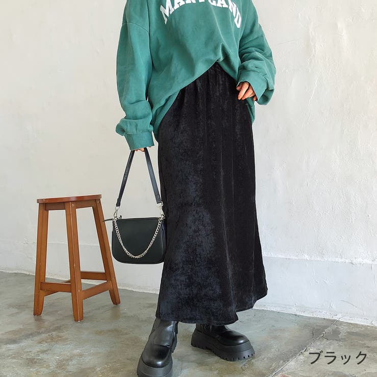 ウエストゴムストレッチベロアスカート 韓国 スカート[品番