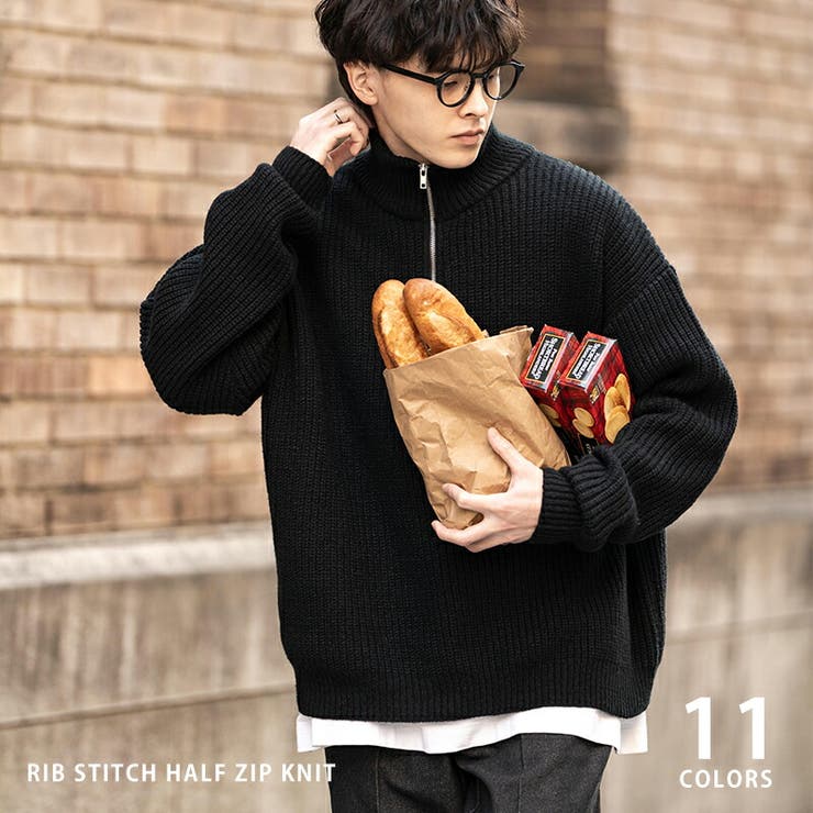 ニット 畦編み ハーフジップ[品番：OE000008285]｜Rocky Monroe