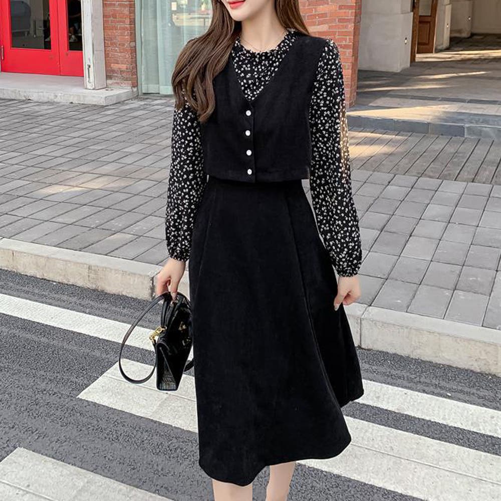 ワンピース レディース レイヤード風[品番：AGCW0003652]｜SUNSHINE