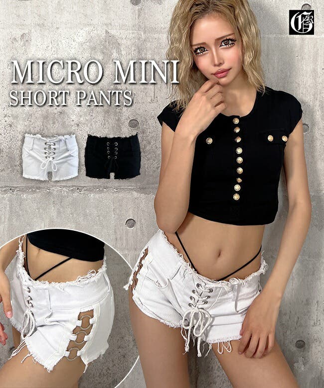 レースアップマイクロミニショートパンツ[品番：BCQW1876796]｜BLACK