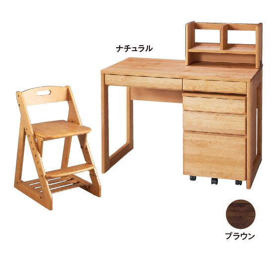 ナチュラルウッドデスク3点(デスク本体・ワゴン・上棚)セット+