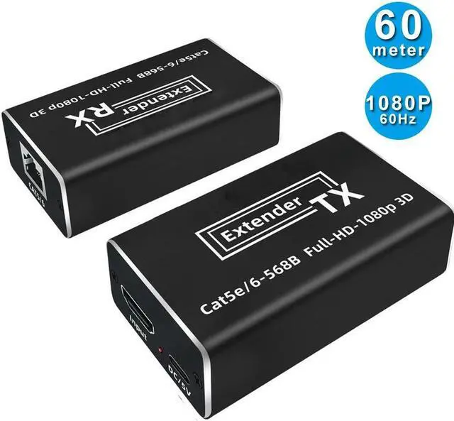 Jansicotek HDMI Extender 196ft 60m,1080p HDMI to RJ45 Network