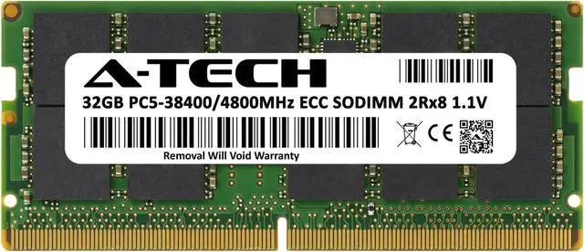 A-Tech 32GB DDR5 4800 MHz ECC SODIMM PC5-38400 ECC Unbuffered SO