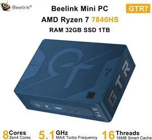Beelink Mini PC GTR7, AMD Ryzen 7 7840HS (up to 5.1GHz), RAM-32GB