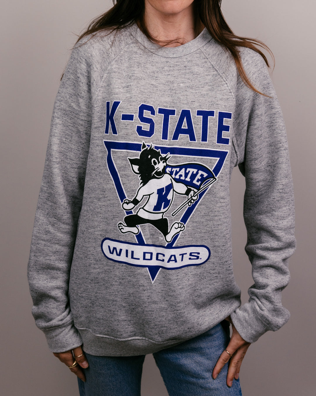 K-State Wildcats Athletic Grey Vintage Crewneck | CHARLIE HUSTLE