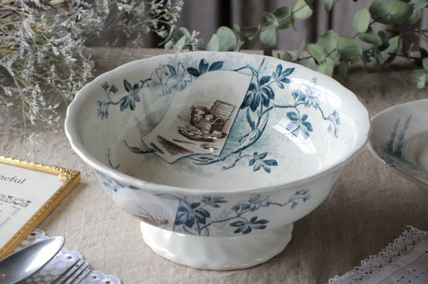 クレイユモントロー足付きの大きなボウル フランスアンティーク食器