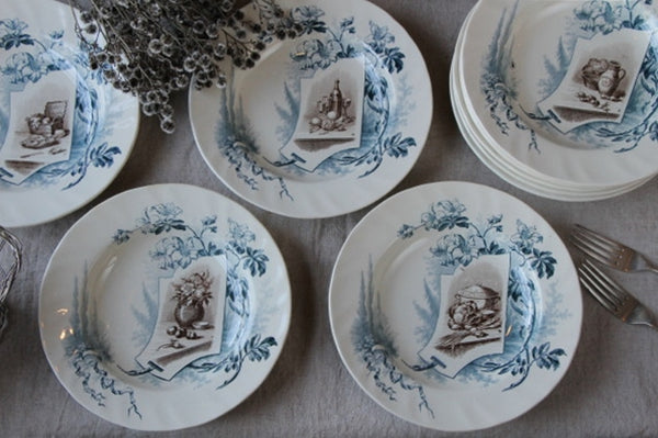 7枚あり！クレイユモントロー 窯美しいスープ皿 フランスアンティーク