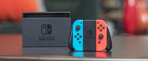 Nintendo Switch Console, Neon Blue & Neon Red with Mario Tennis