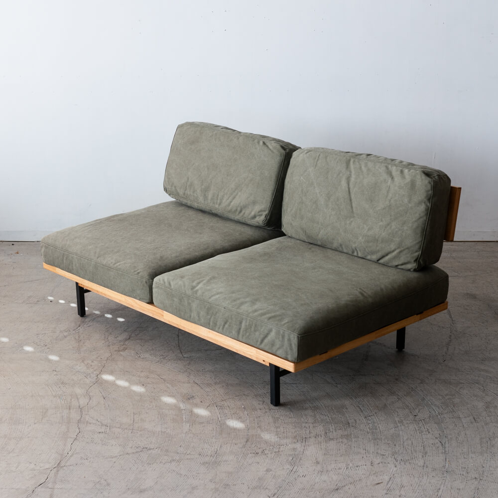 数量限定SALE］2P肘なしソファ レディー 帆布GR ホワイトオーク突板