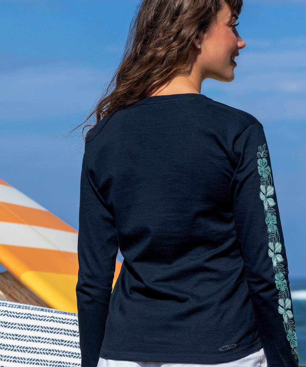 Pua Lani Chest Band T-Shirt | Women's Navy Blue Long Sleeve