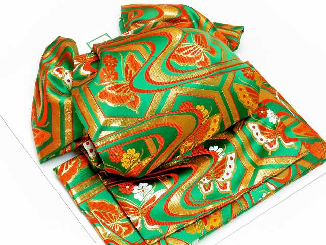 結び帯 七五三 十三参りに 子供振袖用 日本製 金襴生地 ふくら雀結びの