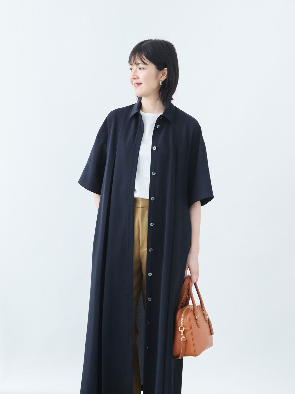 ORIGAMIプリーツシャツワンピース/クールタッチ/ウォッシャブル