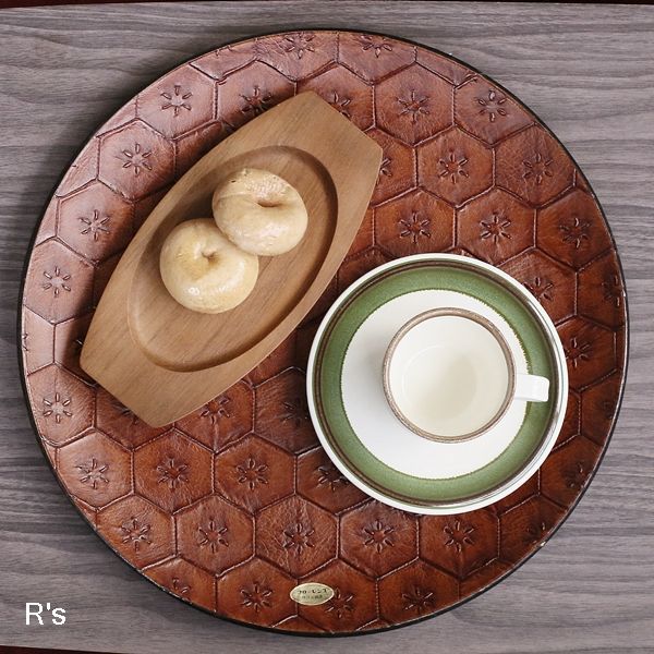 かのう工房 合成皮革工芸 レザートレイ 革製丸盆 フローレンス 未使用