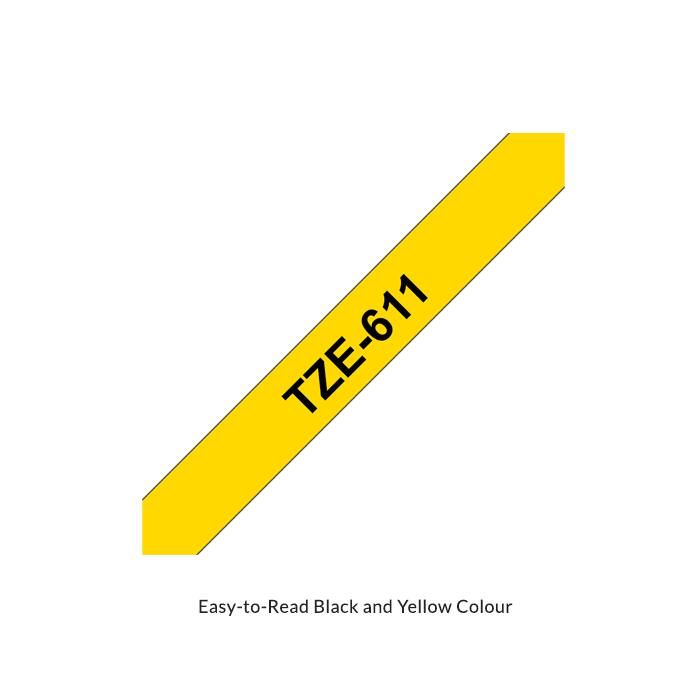 Brother Tape Cassette Black on Yellow 6mm TZE-611