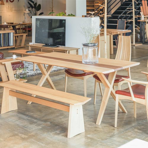 飛騨家具 nissin 日進木工 Carve カーヴ X脚テーブル 国産家具 無垢