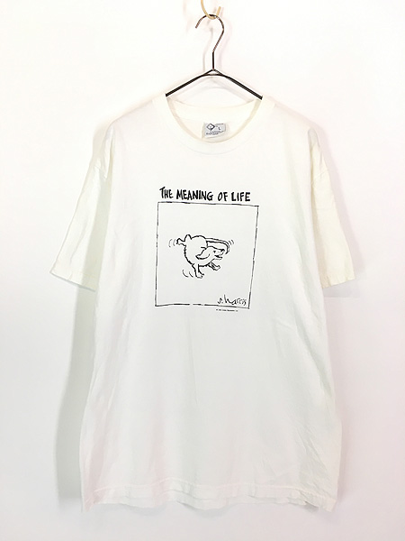 古着 90s USA製 MEANING OF LIFE 犬 わんちゃん モノクロ アートT