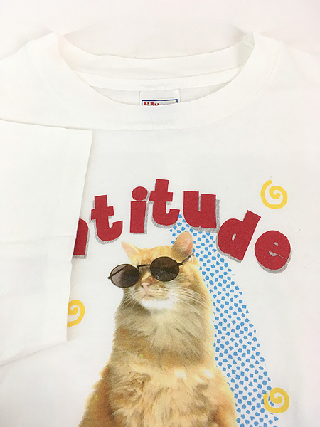 古着 90s 猫 ネコちゃん サングラス アニマル フォト アート Tシャツ L