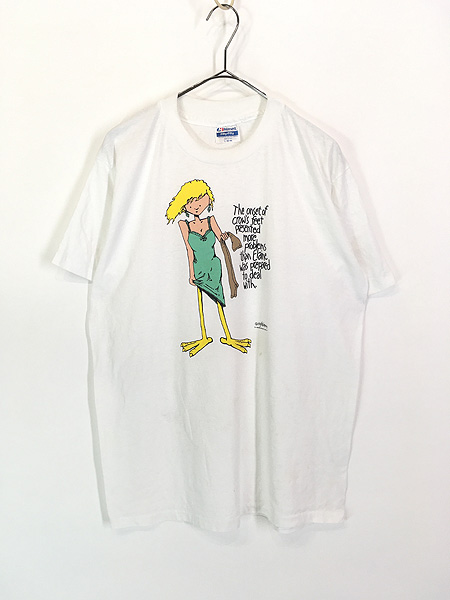 レディース 古着 90s USA製 女性 トラブル メッセージ イラスト