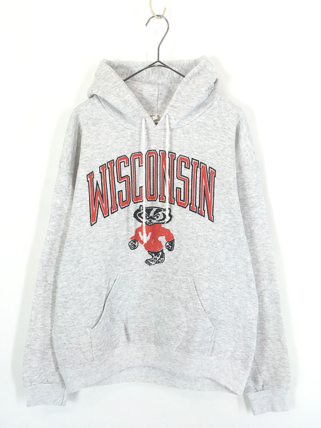 古着 90s USA製 「Wisconsin」 バッキー カレッジ スウェット パーカー