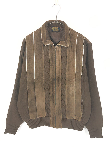 古着 80s Sweater Emporium ニット コンビ 本革 スエード レザー