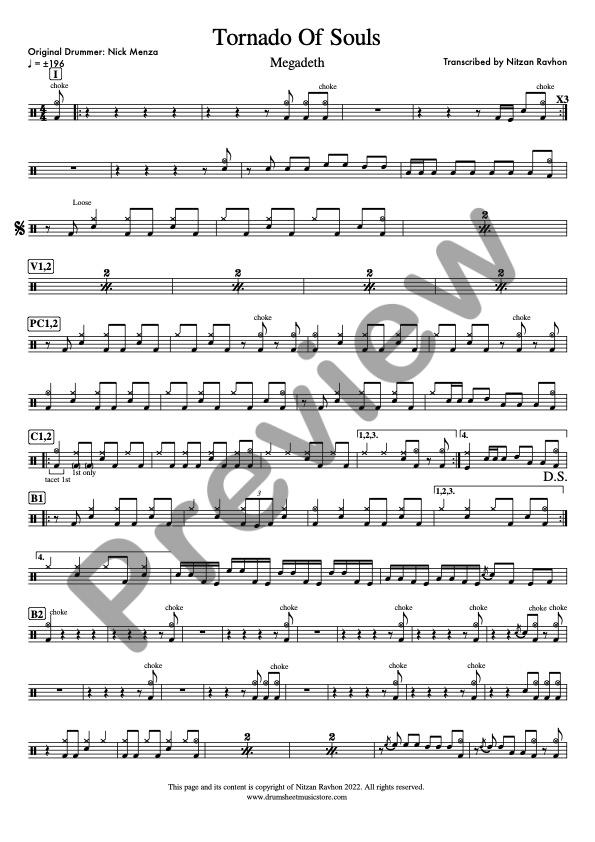 Drum Sheet Music - Megadeth - Tornado Of Souls