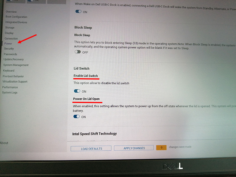 DELL Latitude 15 3510 3520 ノートPCの画面を開けると電源が入る設定