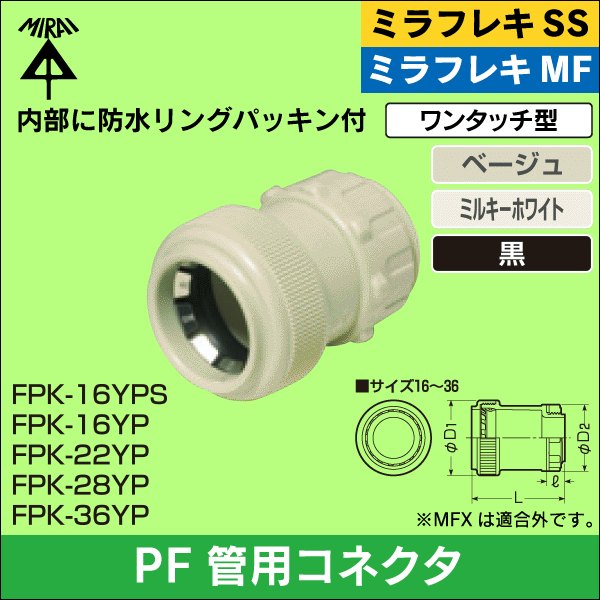 未来工業】ミラフレキSS／ミラフレキMF PF管28用コネクタ（ワンタッチ