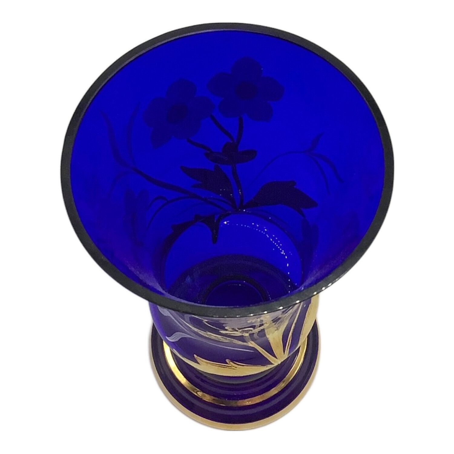 ボヘミアガラス花瓶 ブルー 金縁 □本体のみ｜トレファクONLINE