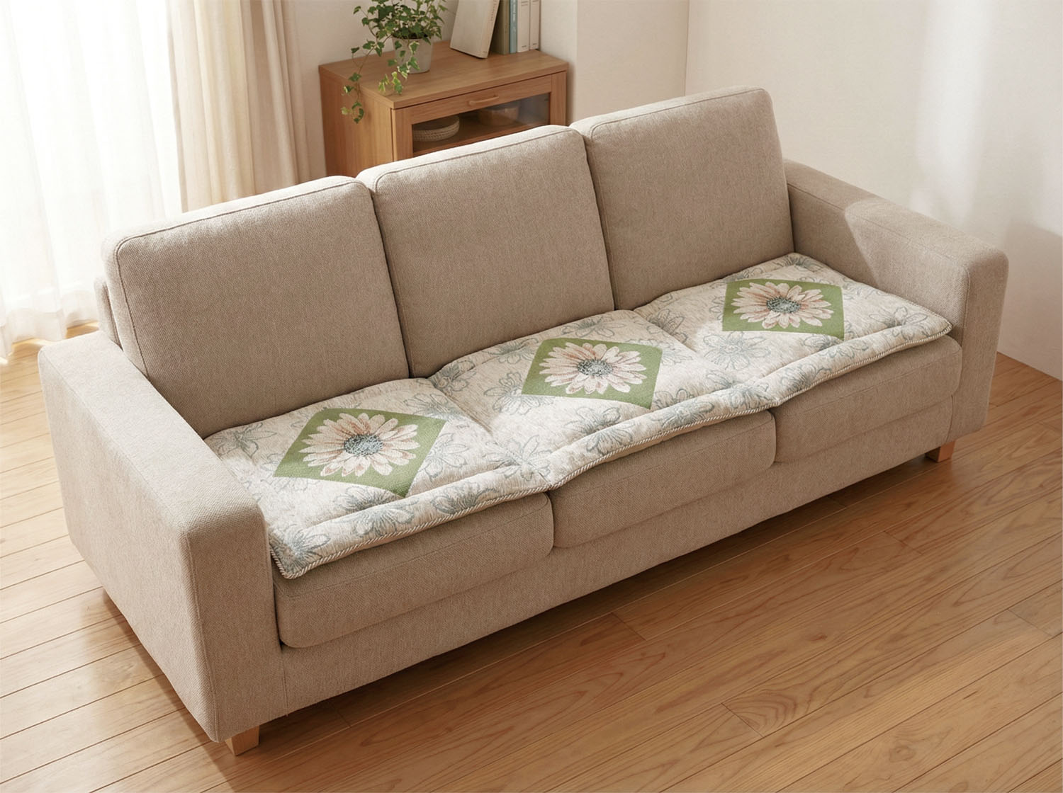 イタリア製シートクッション 48×150cm サンフラワー（グリーン