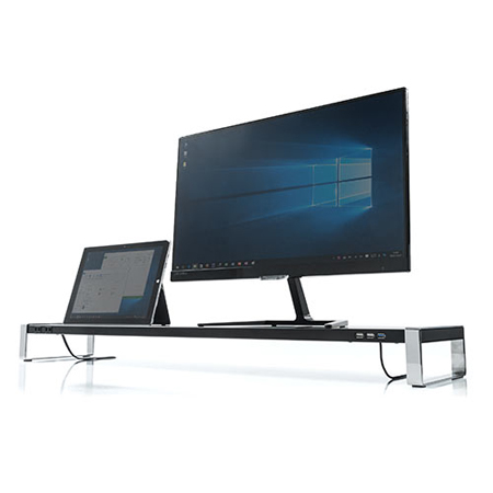 USBハブ・電源タップ付き モニター台 幅100cm スチール製 ブラック YT