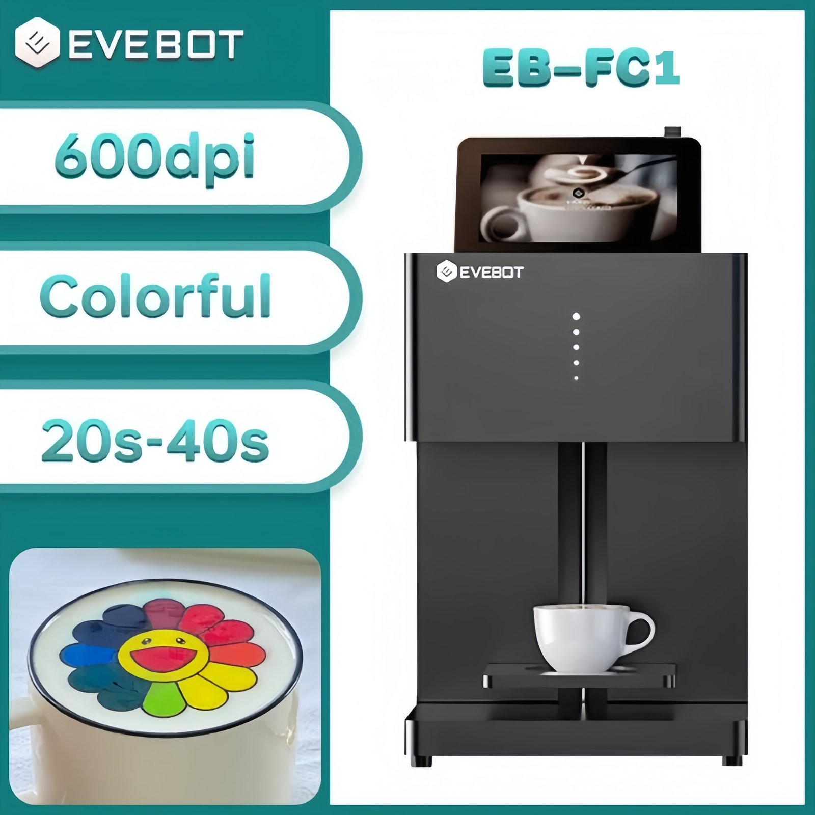 Evebot Multicolor Coffee Drink Printer EB-FC1 Color Food Printer