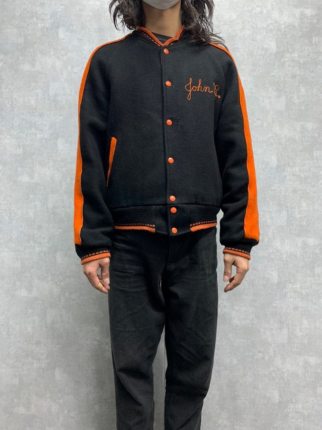 50年代 50s チェーンステッチ ブラック 黒 オレンジ ウール