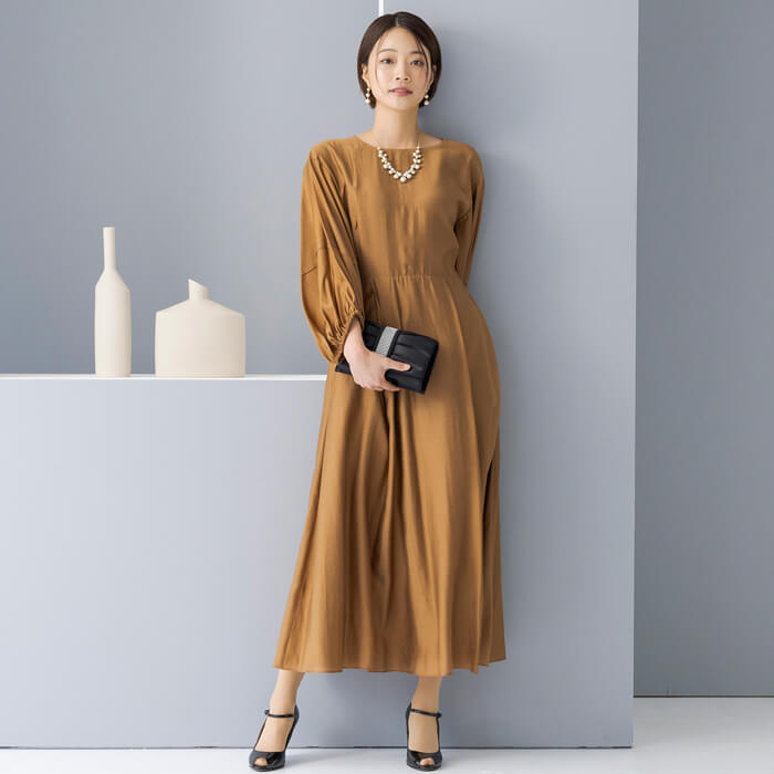 WEB限定｜ボリュームオーガンジードレス 9号・ブラウン｜東京ソワール