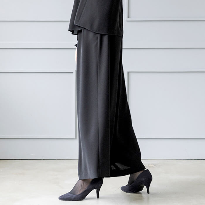 洗える｜ゴム入りワイドフレアパンツ L・ブラック｜東京ソワール