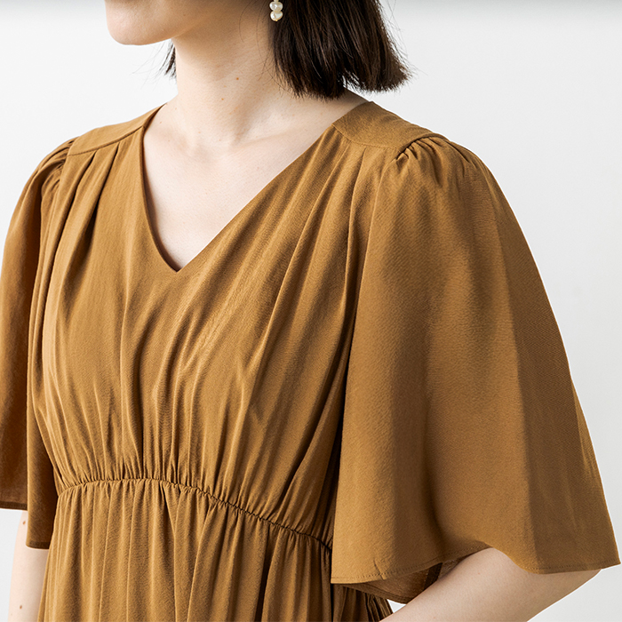 WEB限定｜裾レース切替ギャザードレス 9号・ブラウン｜東京ソワール